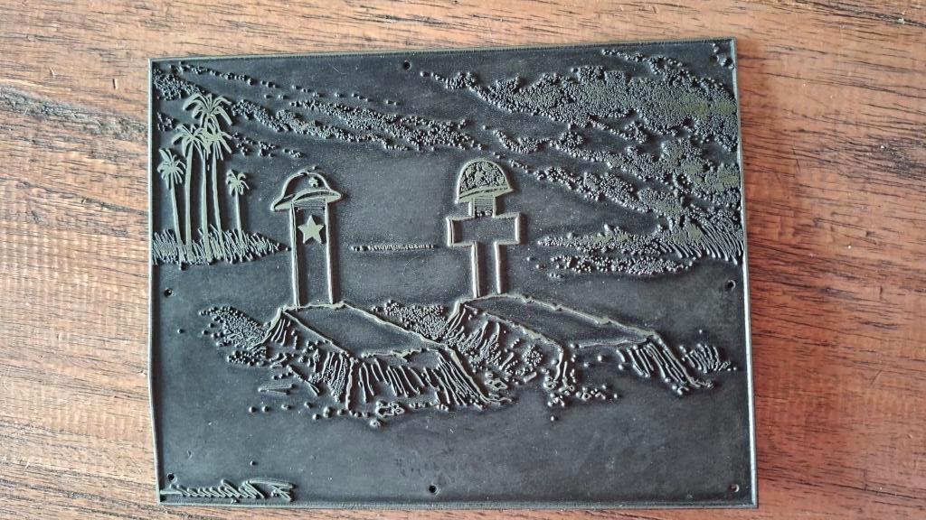 Vintage metalen drukplaat 2e wereldoorlog, Verzamelen, Militaria | Tweede Wereldoorlog, Ophalen of Verzenden, Overige soorten