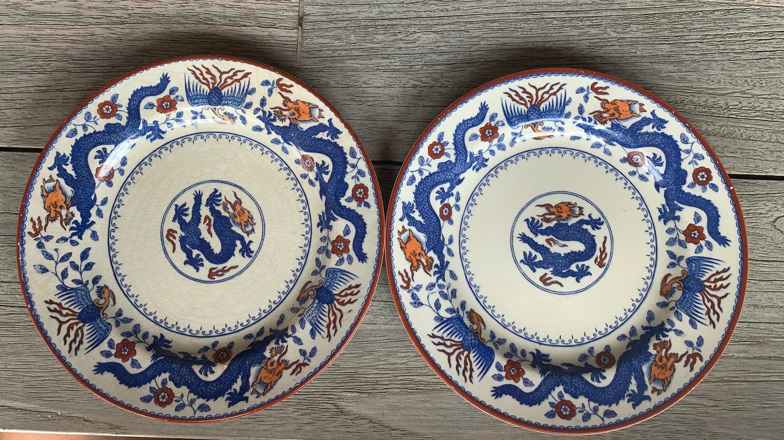 ntieke Minton Chinese Dragon & Bird borden – ca. jaren 1920, Ophalen of Verzenden