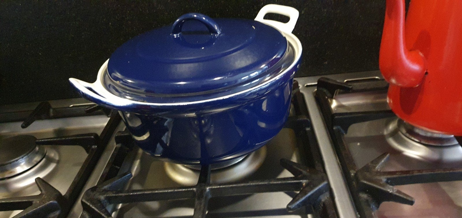 Zware gietijzeren blauwe pan, Ophalen of Verzenden, Gebruikt, Gietijzer