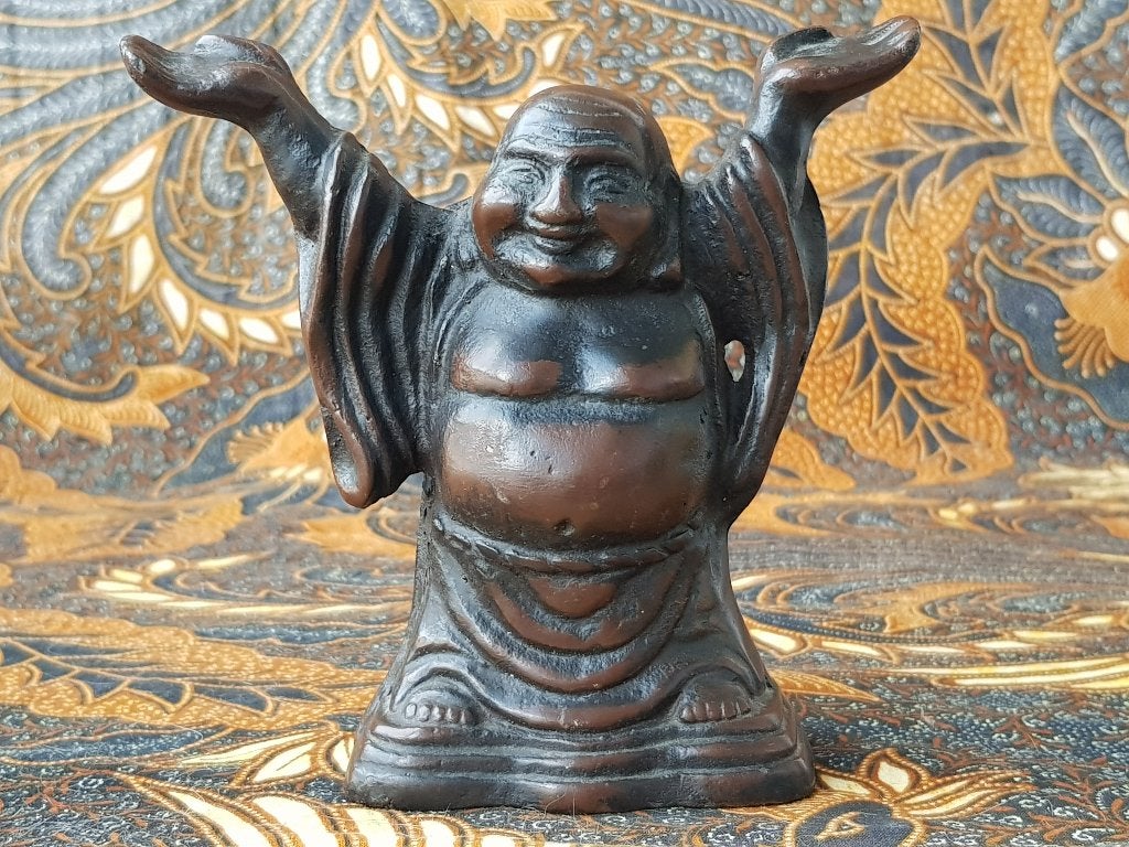 Mooi zwaar oud Chinees brons beeldje van Boeddha 12,8 cm., Handgemaakt, Ophalen of Verzenden, China, Brons