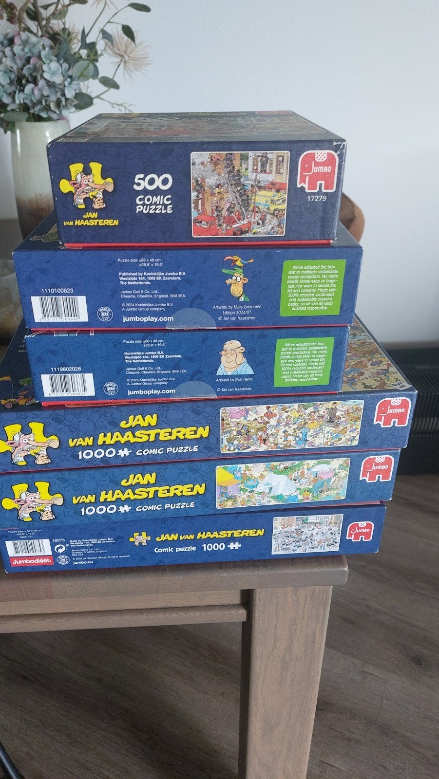 6 Jan van Haasteren puzzels € 40.00., Ophalen, 500 t/m 1500 stukjes, Zo goed als nieuw