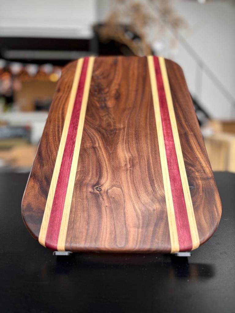 Handgemaakte snijplank walnoot, purple heart, essen, Hout, Snij-/serveerplank, Nieuw, Ophalen of Verzenden