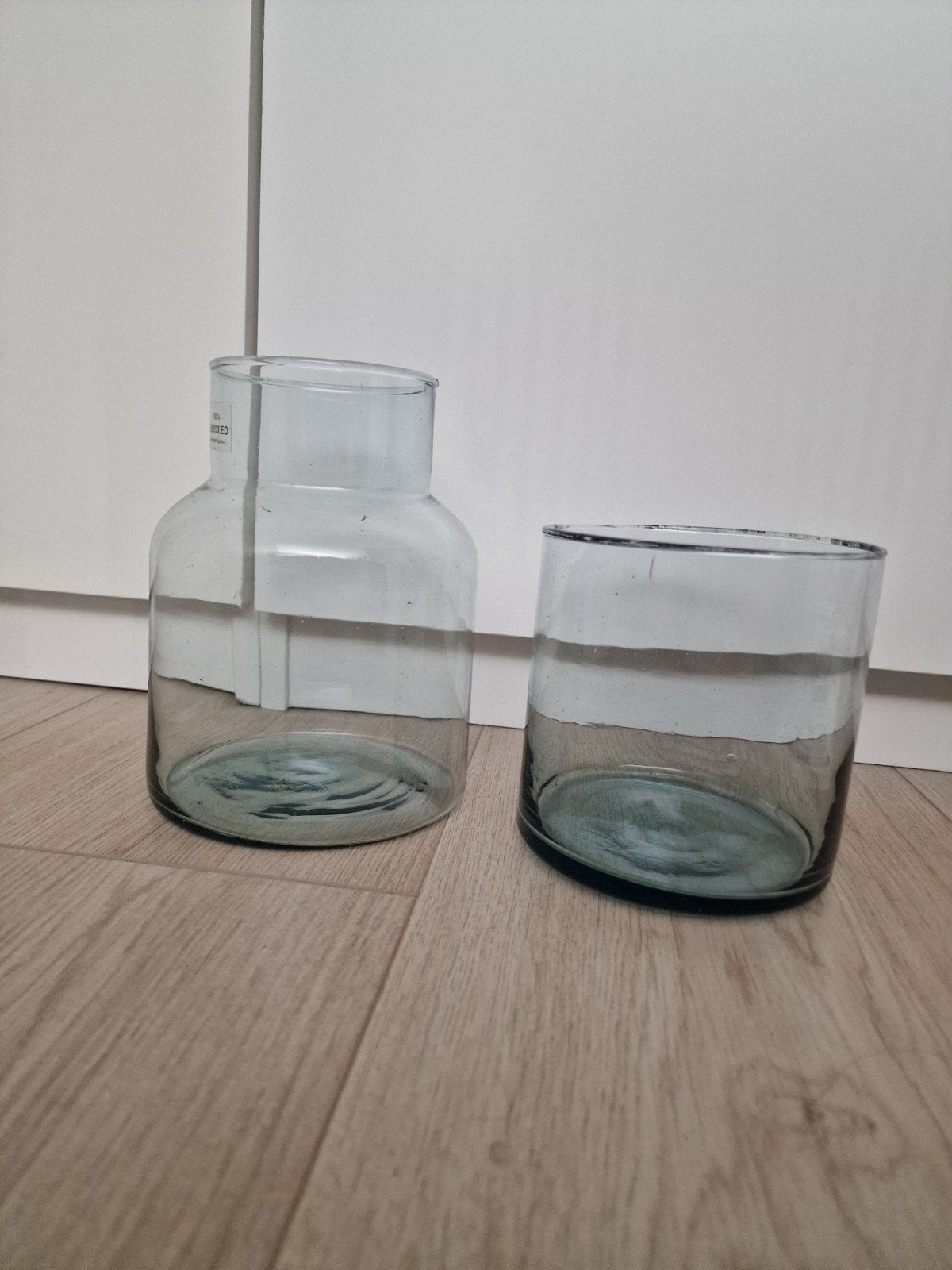 Set van vazen, blauw getint glas, Huis en Inrichting, Woonaccessoires | Vazen, Ophalen, Zo goed als nieuw, Transparant, Glas