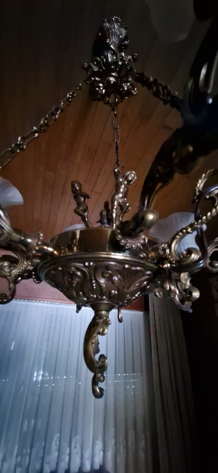 Antieke Kroonluchter met 6 Lichtpunten en 3 belden, Antiek en Kunst, Antiek | Lampen, Ophalen