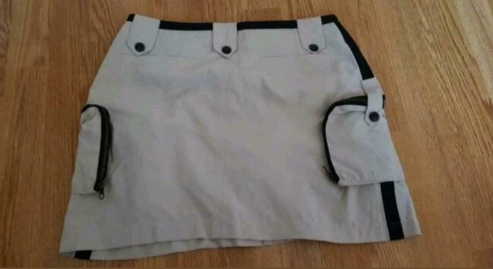Y2K Cargo Minirok / Skort Beige met Zwarte Biezen  - maat M, Ophalen of Verzenden, Maat 38/40 (M), Beige, Boven de knie