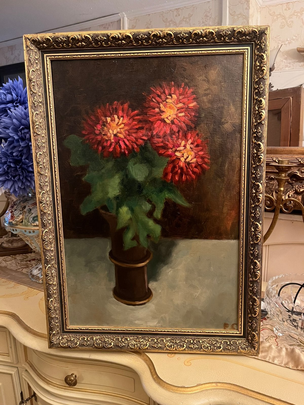 Antiek olieverf stilleven schilderij, Ophalen of Verzenden