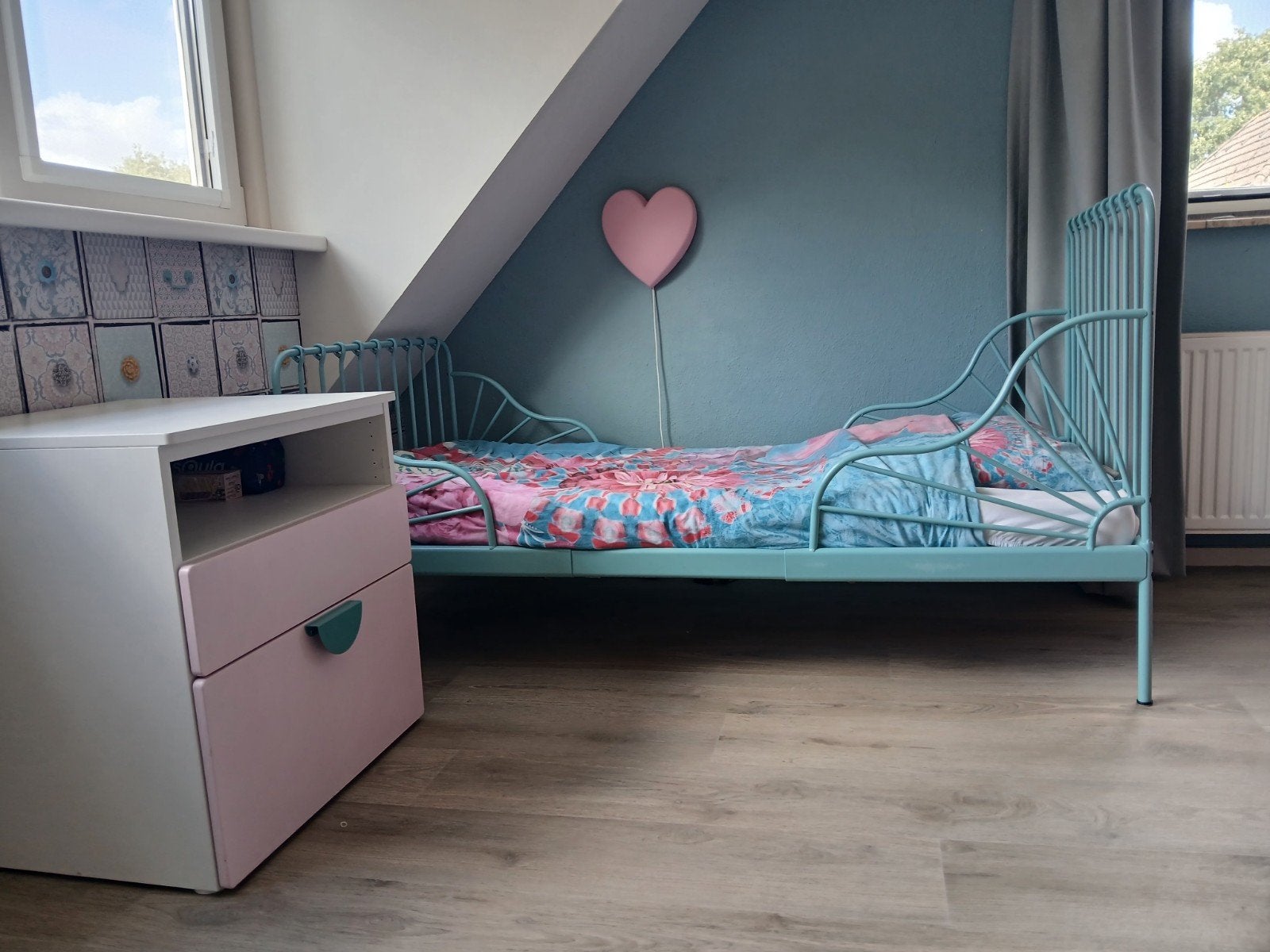 2x Ikea Minnen bedden inclusief lattenbodem en matras, Ophalen, 190 cm of minder, 80 cm, Metaal