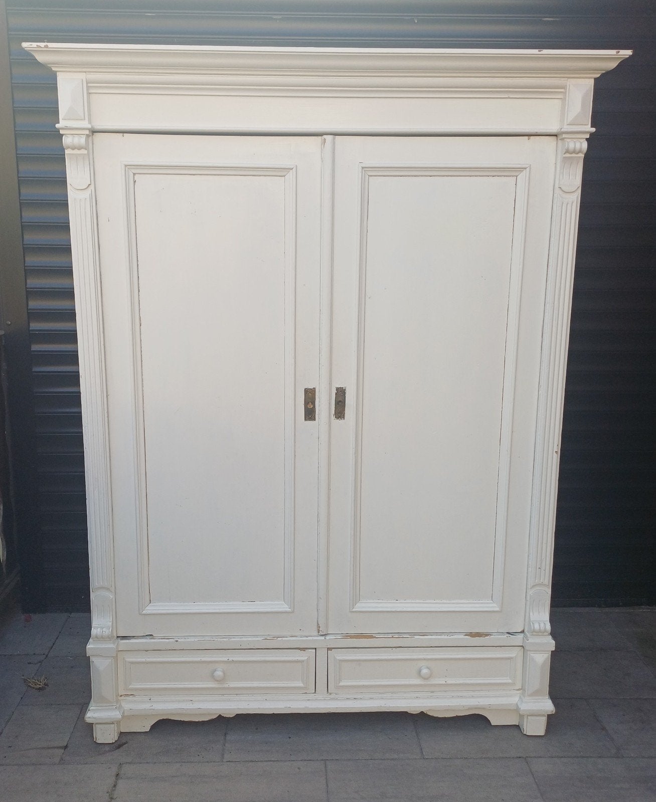 Mooie Grote witte antiek grenen kast/meidenkast/kledingkast, Ophalen of Verzenden, Gebruikt