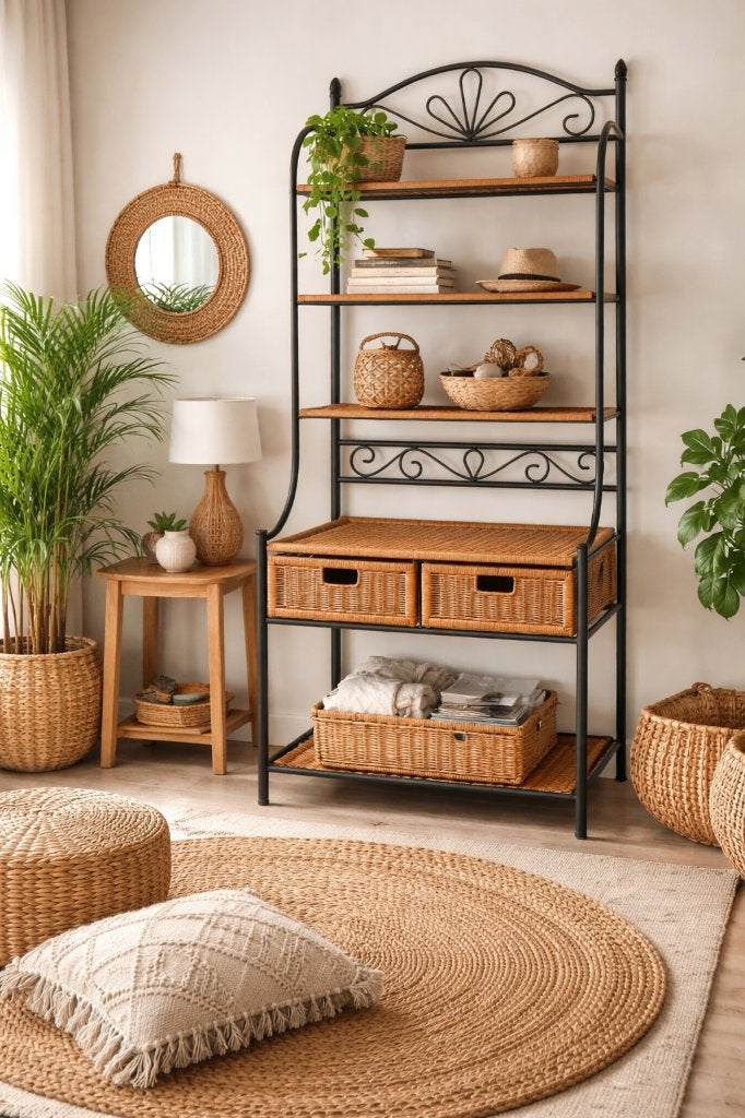 TEAB Wandkast van Rotan en metaal, rohe, vintage, rattan, Huis en Inrichting, Kasten | Wandmeubels, Ophalen, Met plank(en), Overige materialen