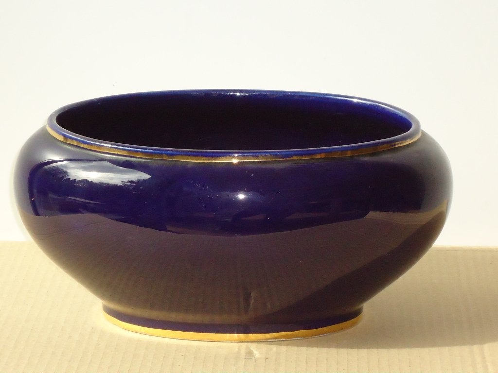 c1920/'30 KELLER & GUERIN Lunéville faïence kobaltblauw goud, Ophalen of Verzenden