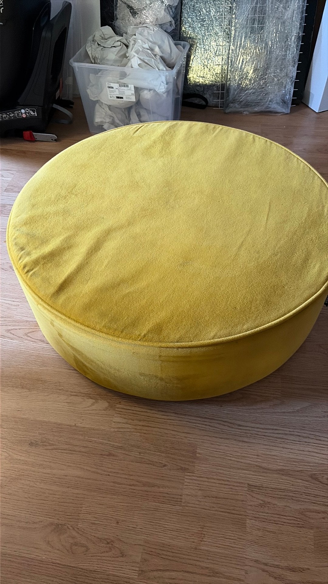 Poef WOOD oker geel, Ophalen, Gebruikt, Rond, 75 tot 100 cm
