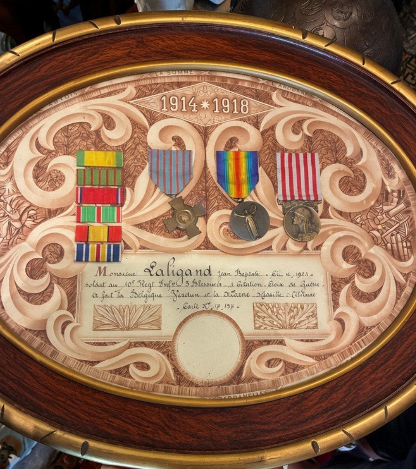 Medaillekaart Franse militair WOI met documenten 1914-1918, Verzamelen, Ophalen of Verzenden, Landmacht, Overige gebieden, Lintje, Medaille of Wings