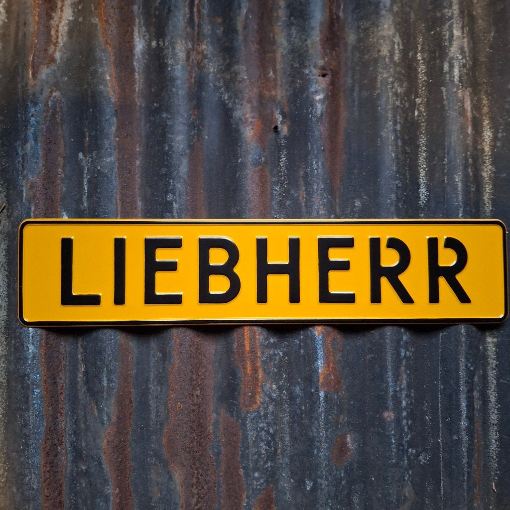 Liebherr - Metalen nummerplaat geel, Metaal, Geel, Nieuw, Ophalen of Verzenden