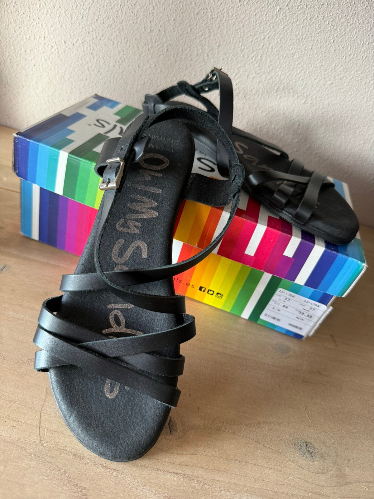 Zwarte sandalen van Oh My Sandals in maat 37, Verzenden, Zwart, Sandalen of Muiltjes, Zo goed als nieuw