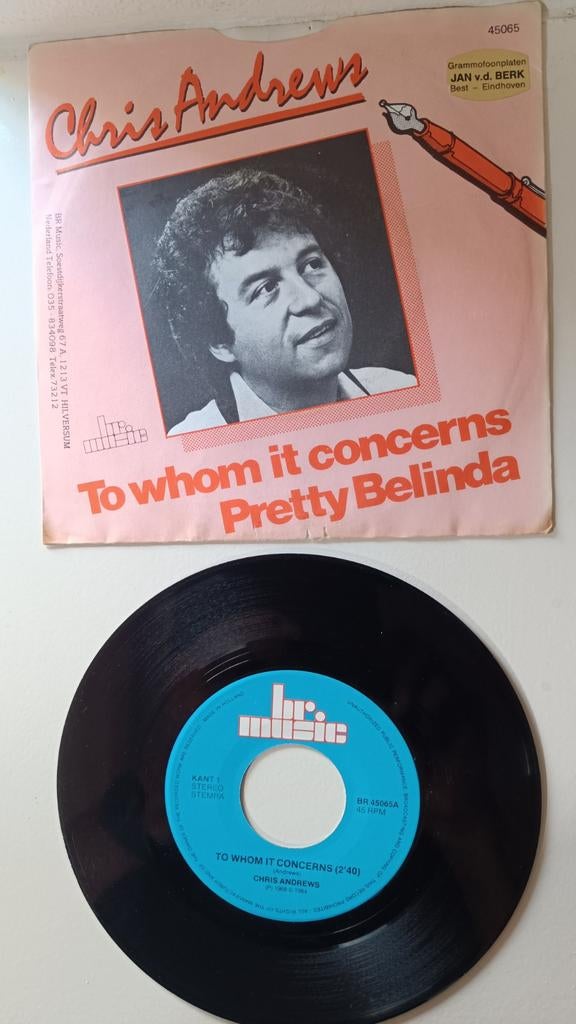 MISDRUK Chris Andrews 2X To Whom It Concerns. Geen Pretty Be, Cd's en Dvd's, Gebruikt, Fotohoes, 7 inch, Single