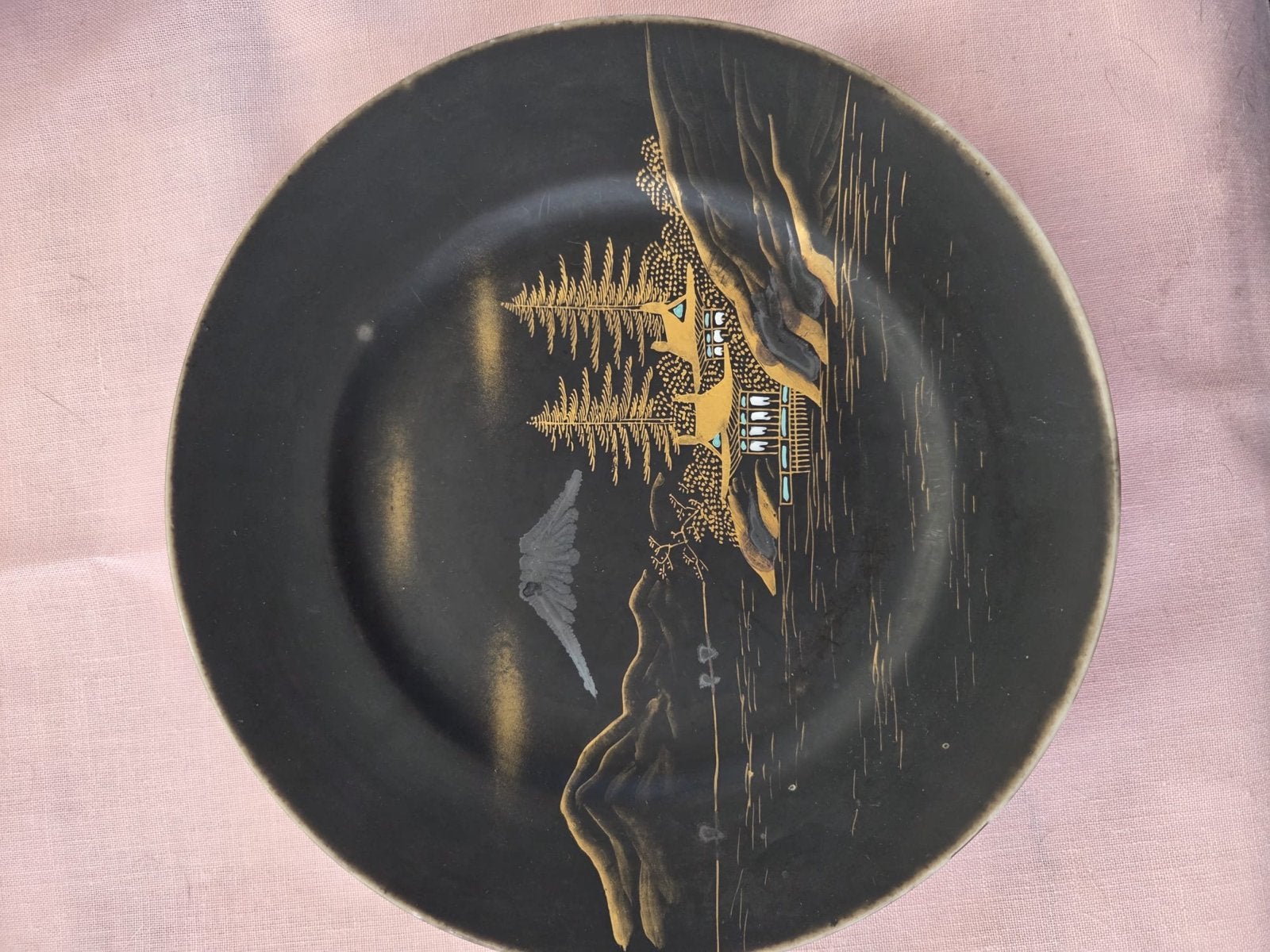 Vintage Japans theeservies - Zwart met goud decor, Ophalen of Verzenden