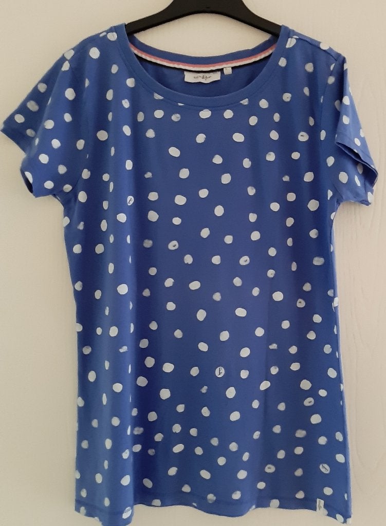 Blauwe top/shirt met witte stippen Bien Bleu maat L, Blauw, Maat 42/44 (L), Ophalen of Verzenden, Zo goed als nieuw