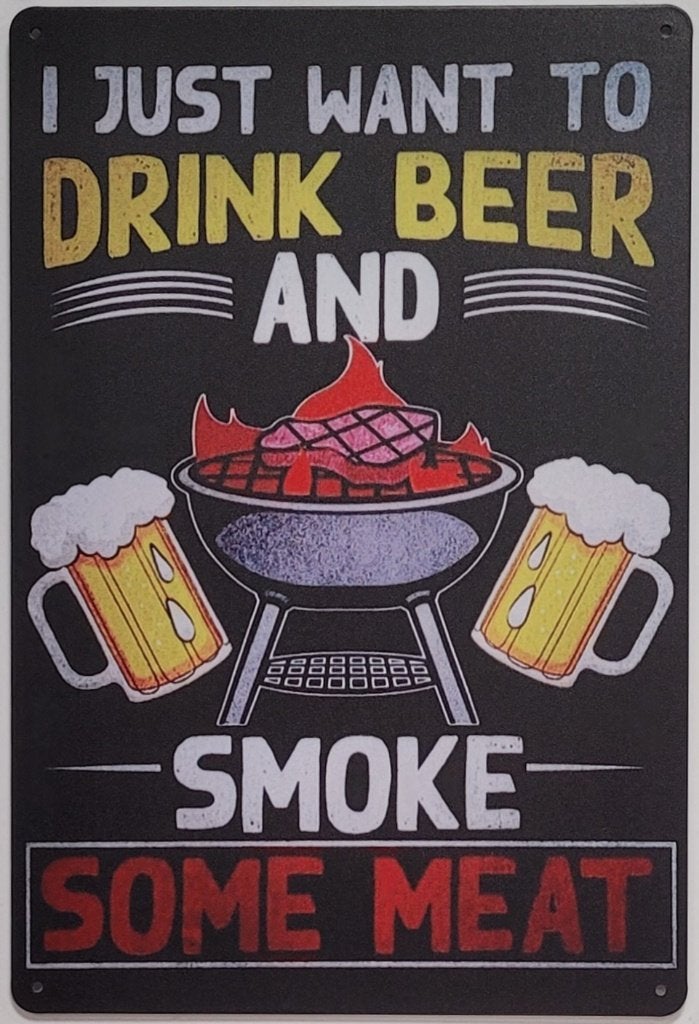 Drink beer smoke meat BBQ bier reclamebord van metaal deco, Info@deconoord.nl, Deco Noord, Nieuw, Ophalen of Verzenden