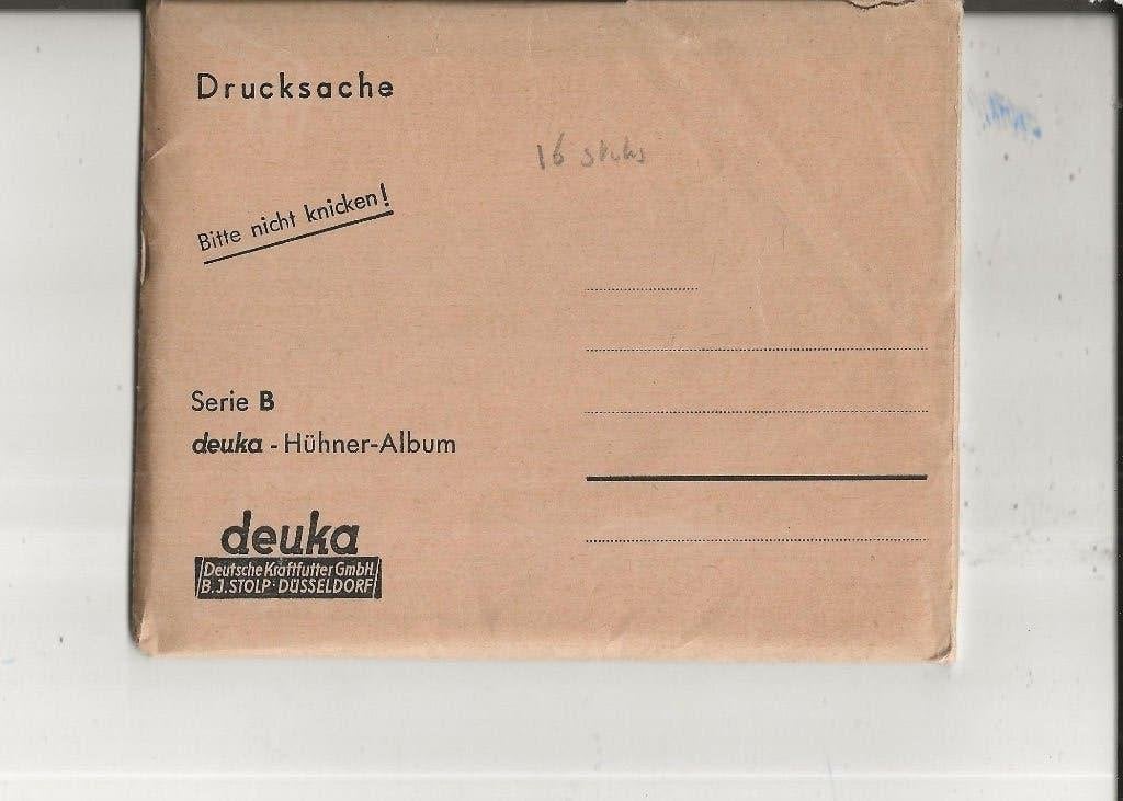 Dusseldorf Deuka Krachtvoer Kippenserie B 16 stuks, Ophalen of Verzenden, 1940 tot 1960, Ongelopen, Overige thema's