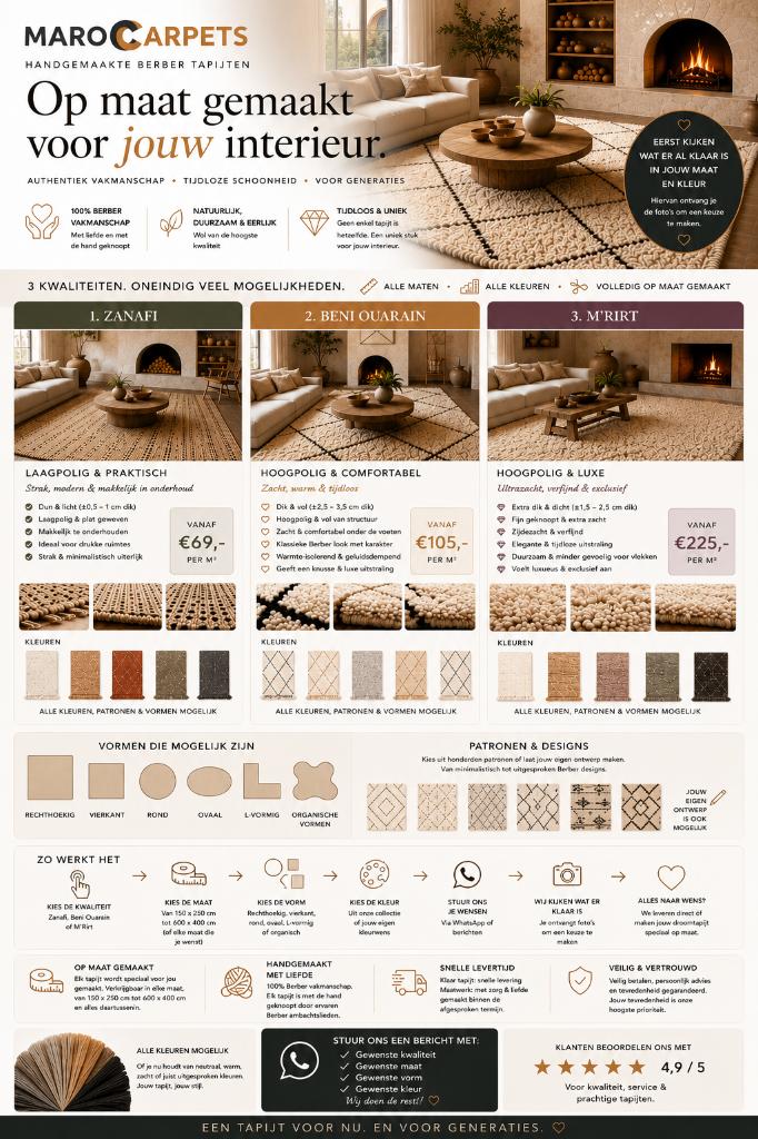 Handgemaakte Berber Tapijten op Maat - Diverse Stijlen, Crème, Info@marocarpets.com, Onbekend, Ophalen of Verzenden