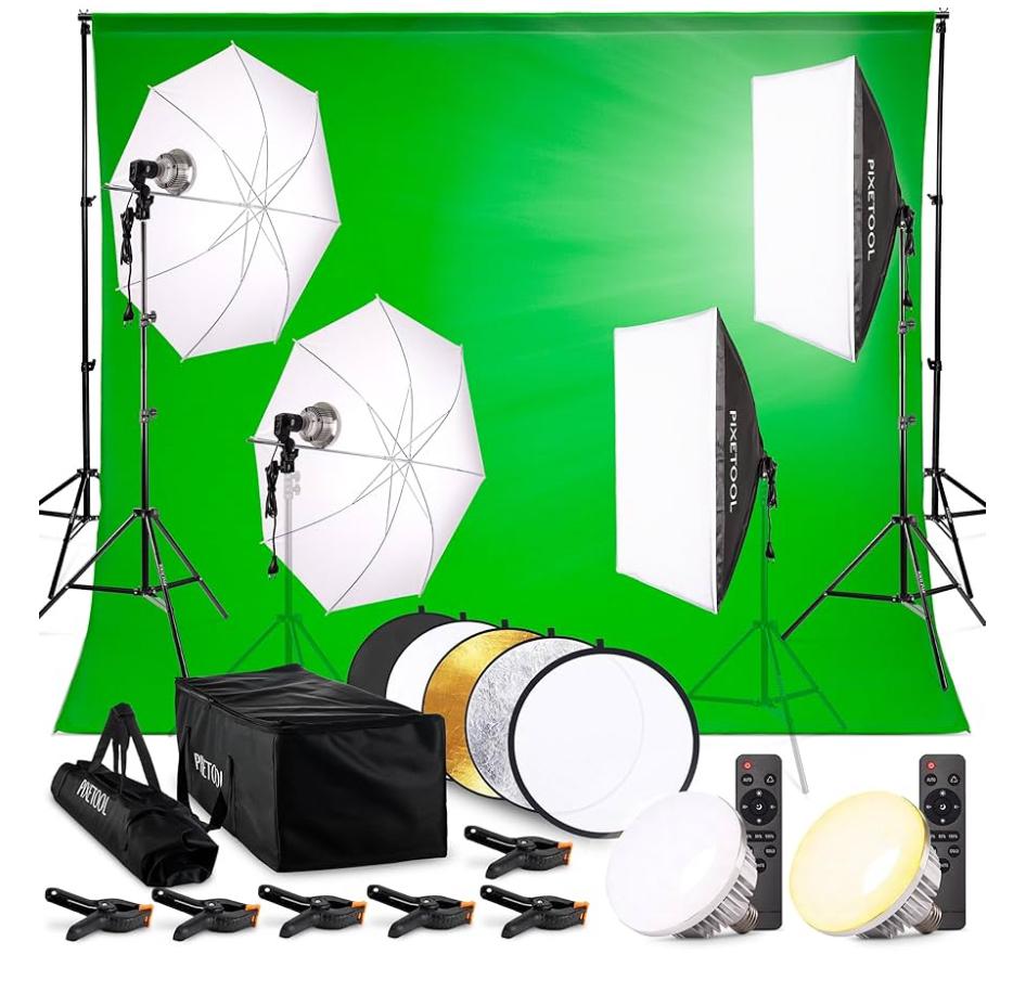 Complete Fotostudio Kit / Streaming Set met Groen Scherm, Audio, Tv en Foto, Fotografie | Fotostudio en Toebehoren, Ophalen, Zo goed als nieuw