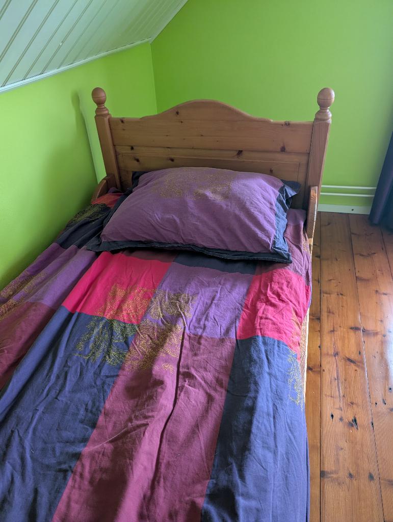 1 persoons houten bed, Ophalen, Gebruikt, 90 cm, Eenpersoons