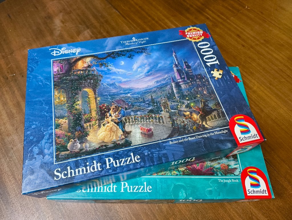 Disney puzzel Belle & het Beest 1000 stukjes Thomas Kinkade, Ophalen of Verzenden, 500 t/m 1500 stukjes, Zo goed als nieuw, Legpuzzel