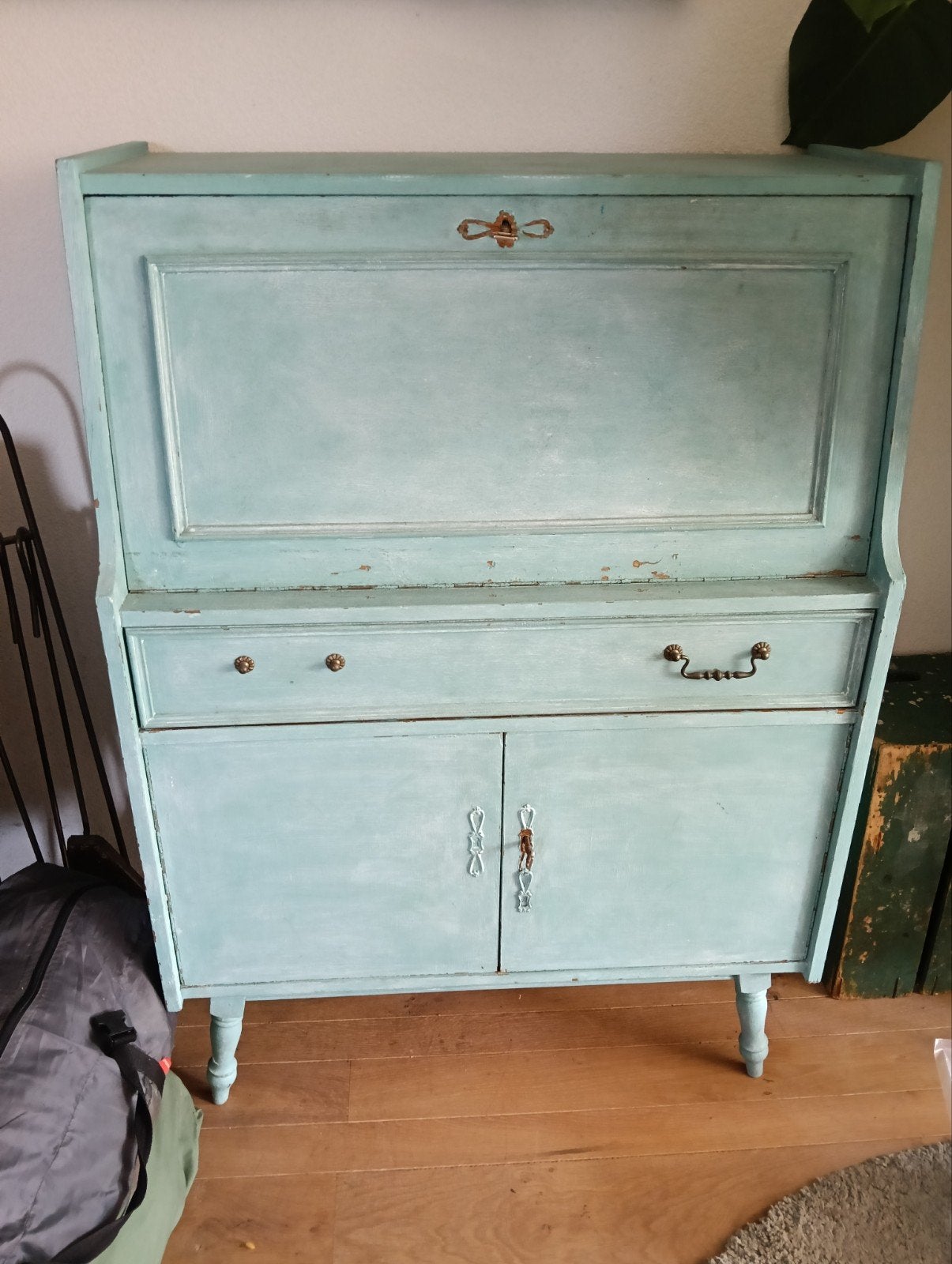 Vintage secretaire/bureau in mintgroen, Antiek en Kunst, Antiek | Meubels | Kasten, Ophalen