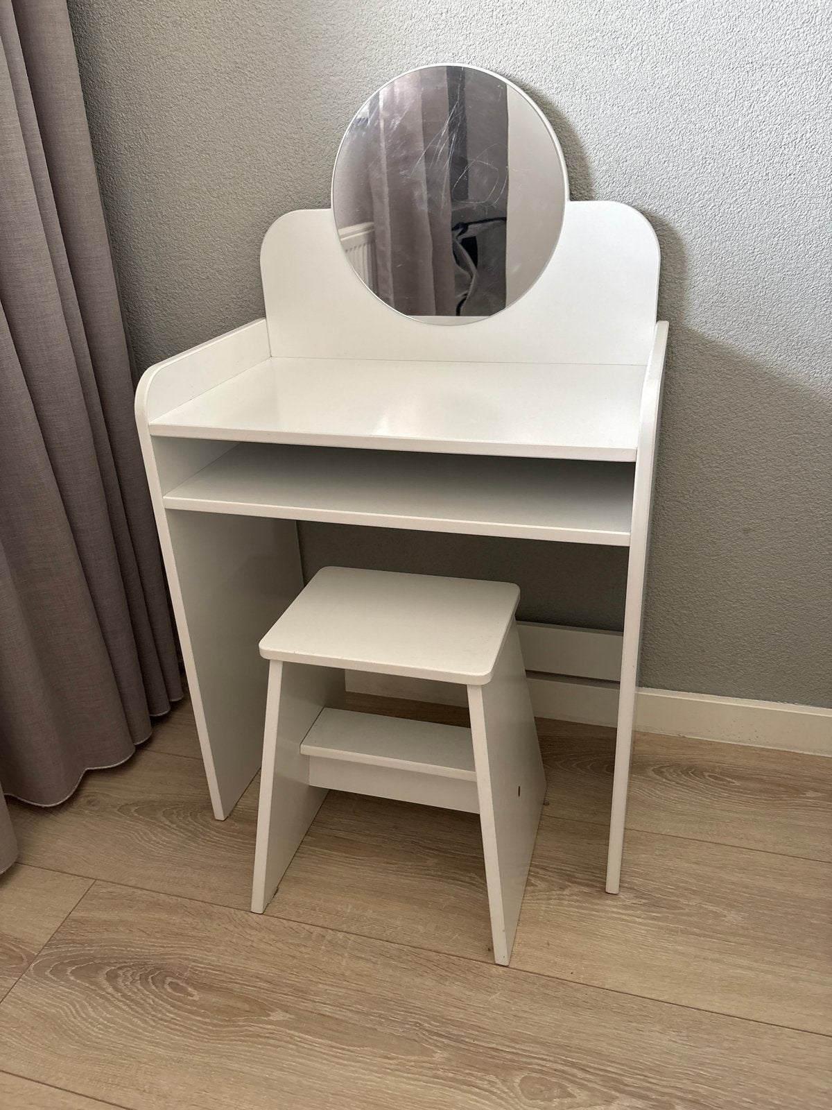 Witte kaptafel met spiegel en krukje, Gebruikt, 100 tot 150 cm, Hout, 50 tot 100 cm