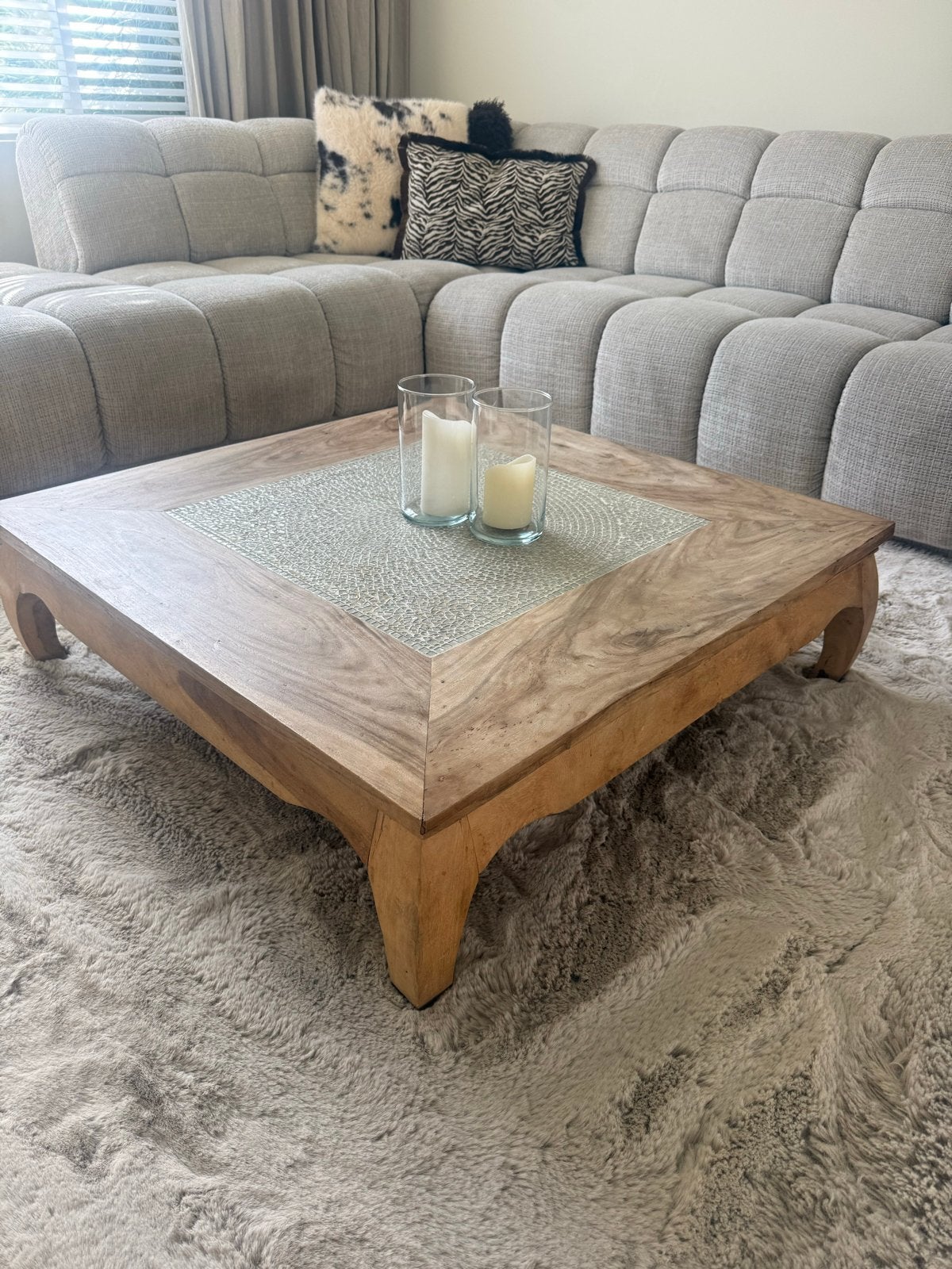 Houten salontafelmozaïek opium oosters/ibiza/bali stijl, Ophalen, Gebruikt, 50 tot 100 cm, Vierkant