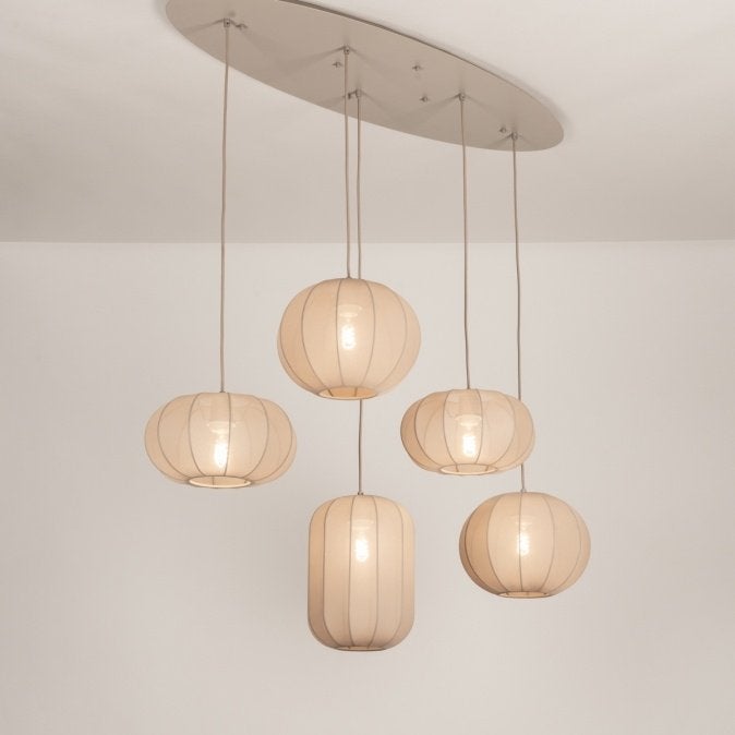 japandi taupe beige lampion ovale hanglamp tafel 120cm lamp, Ophalen of Verzenden, Nieuw