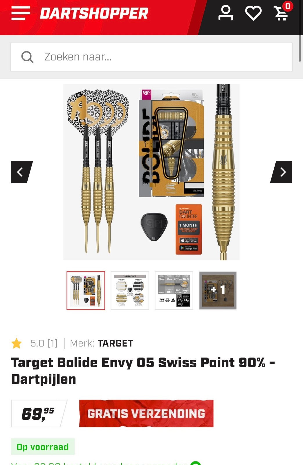 Target bolide envy 05 swiss point 90% 26gram, Sport en Fitness, Darts, Ophalen of Verzenden, Zo goed als nieuw, Pijlen