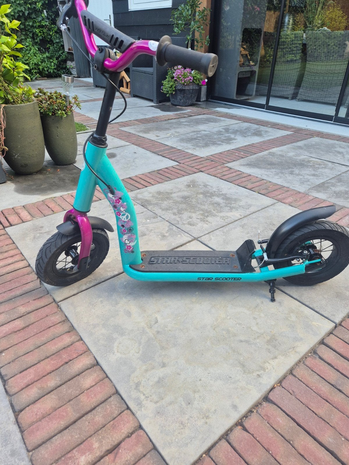 Star Scooter step met luchtbanden - Aqua/Roze, Ophalen, Gebruikt, Gewone step, Star Scooter