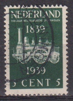 Nederland 1939 nr. 325 Spoorwegen 100 jr. Trein GEST1, Verzenden, Gestempeld, Treinen