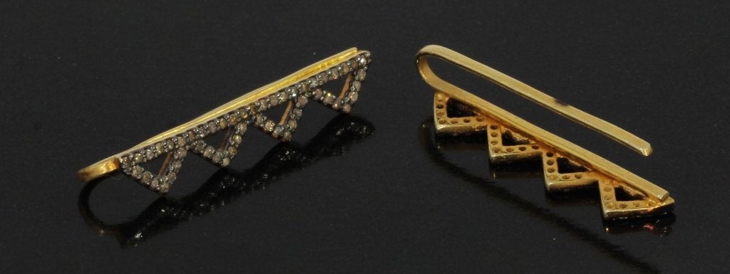 Diamant oorbellen earcuffs India vintage goud verguld zilver, Voordeelsieraden, Verzenden, Zo goed als nieuw, Met edelsteen