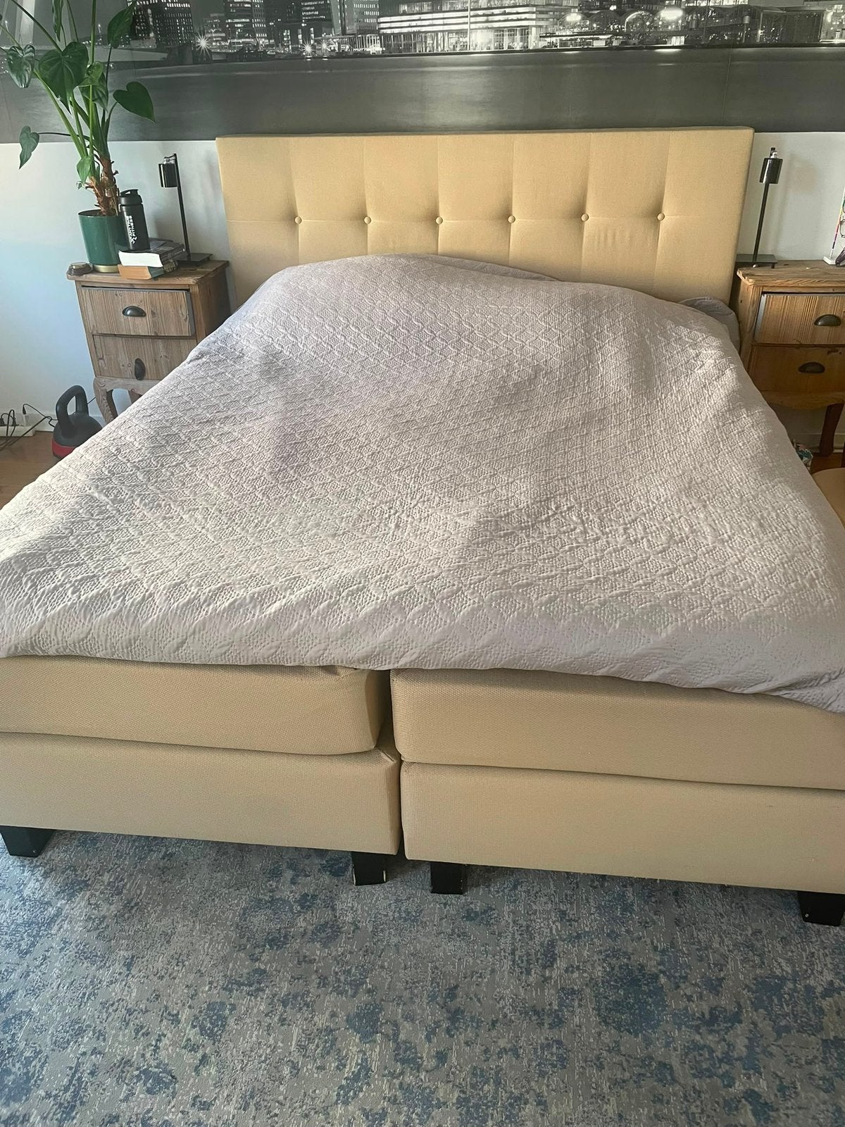 2 persoons boxspring 160x200, Ophalen, Gebruikt, Beige, Tweepersoons