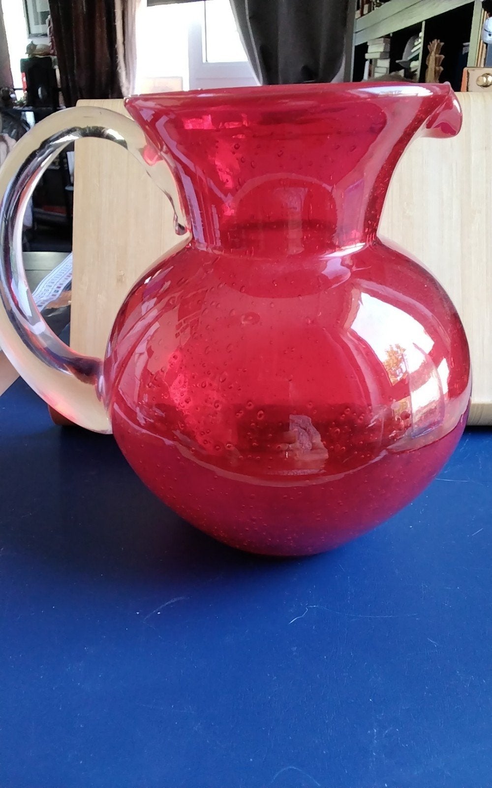 Rood Bubble Art glas Kan met transparent handvat jaren 60/70, Ophalen of Verzenden, Rood, Glas