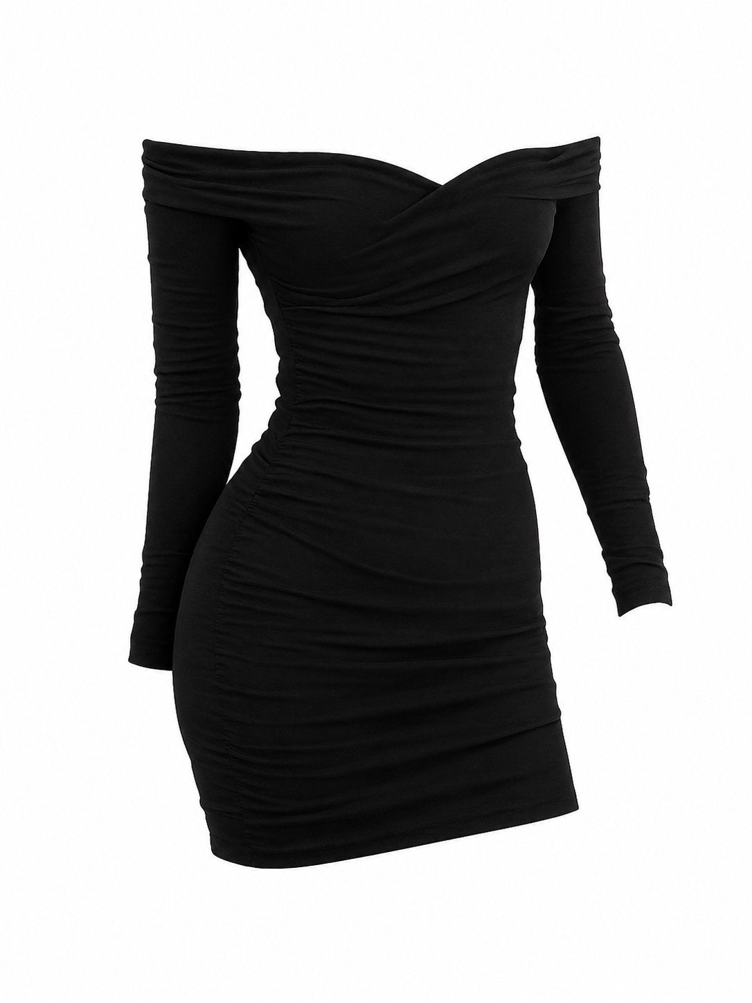 Oh Polly Off Shoulder Bodycon Mini Jurk Zwart - Maat L, Kleding | Dames, Jurken, Verzenden, Zwart, Maat 42/44 (L), Nieuw