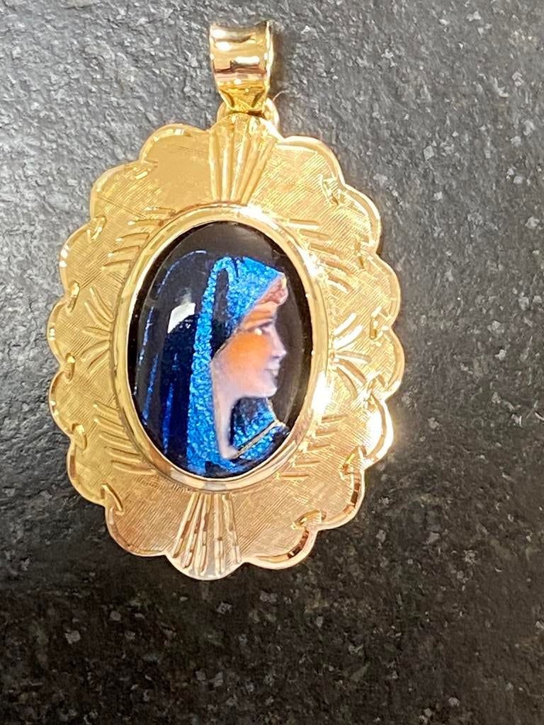 Gouden Emaille hanger, Ophalen of Verzenden, Zo goed als nieuw, Goud, Overige kleuren
