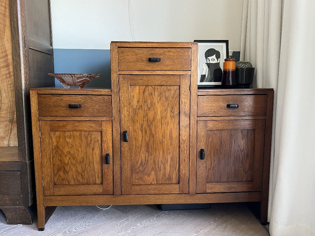 Haagse / Amsterdamse school art deco dressoir kast laden, Ophalen, Gebruikt, Eikenhout, Amsterdamse/ Haagse school, art deco, art nouveau, jaren '20 '30