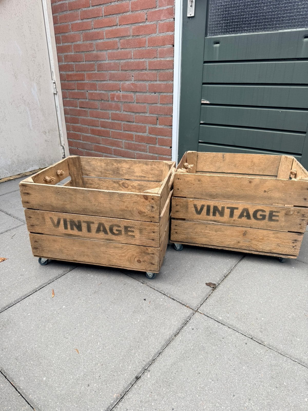 3 leuke vintage fruitkistjes op zwenkwieltjes, Ophalen, Minder dan 50 cm, 50 tot 100 cm, Zo goed als nieuw