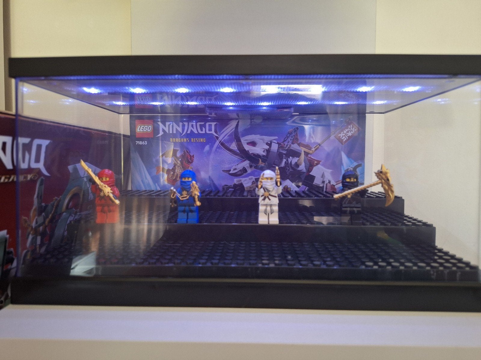 LegoNinjago Minifigures CollectieGouden Wapens + Vitrinekast, Ophalen