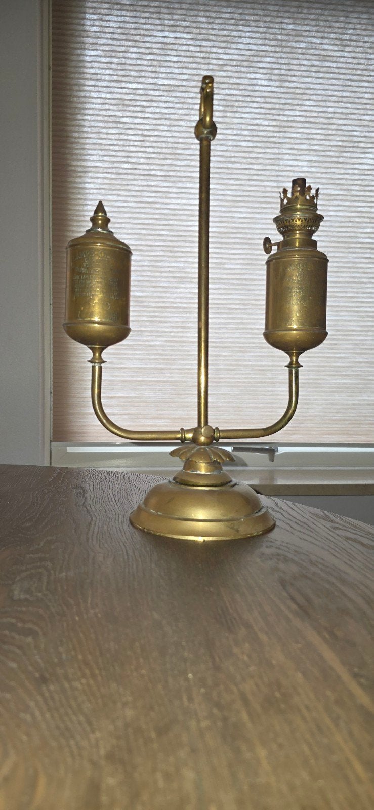 Antieke Olympische olielamp met dubbele brander, Antiek en Kunst, Ophalen of Verzenden