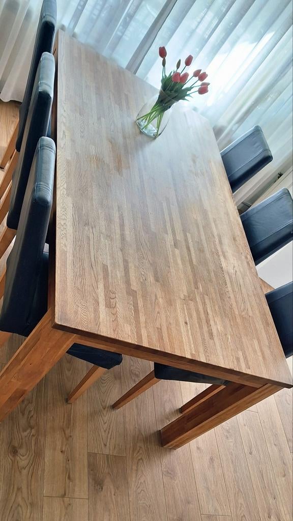 Mooie eiken houten tafel 180 x 100 cm Basic Label, Huis en Inrichting, Complete eetkamers, Zo goed als nieuw, 4 tot 6 stoelen