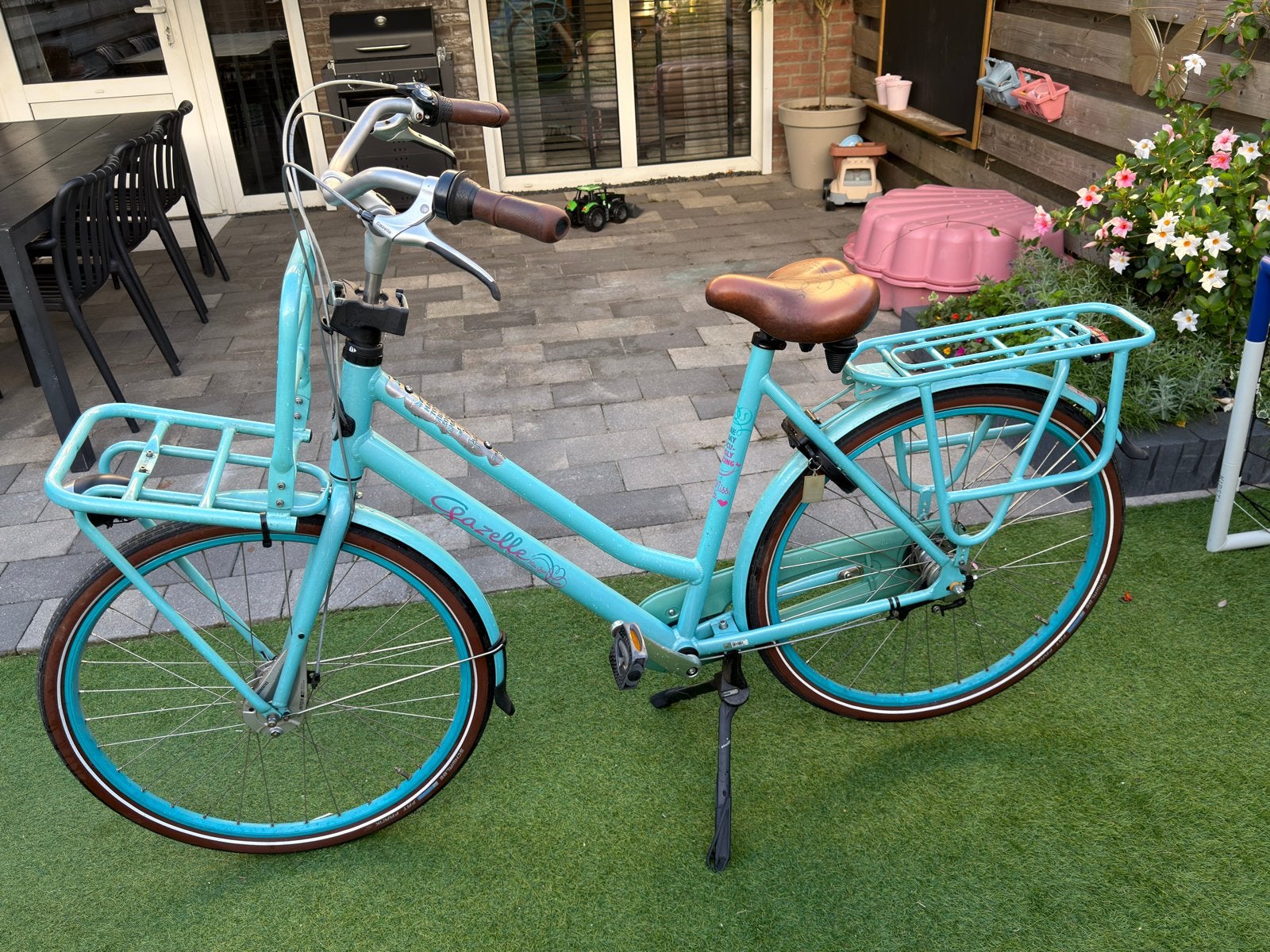 Gazelle Miss Grace Damesfiets | Turquoise | Voordrager, Ophalen, Velgrem, Gazelle, Gebruikt