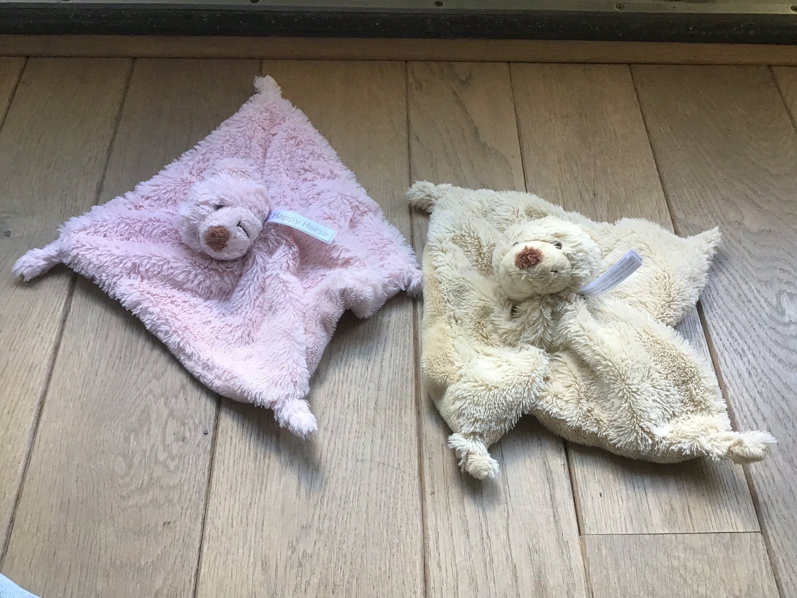 Happy Horse knuffeldoekjes beer roze en beige met rammeltje., Ophalen of Verzenden, Zo goed als nieuw, Beer