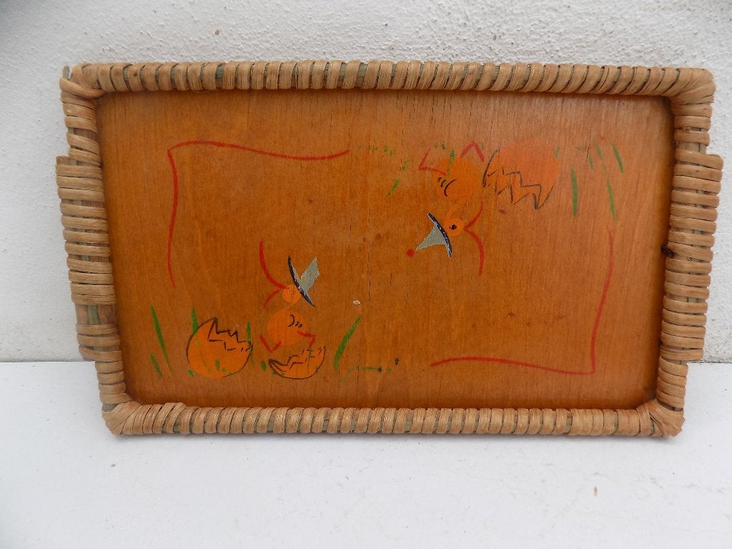 Dienblad blad ontbijt hout vintage retro, Huis en Inrichting, Woonaccessoires | Dienbladen, Ophalen of Verzenden, Gebruikt, Rechthoekig