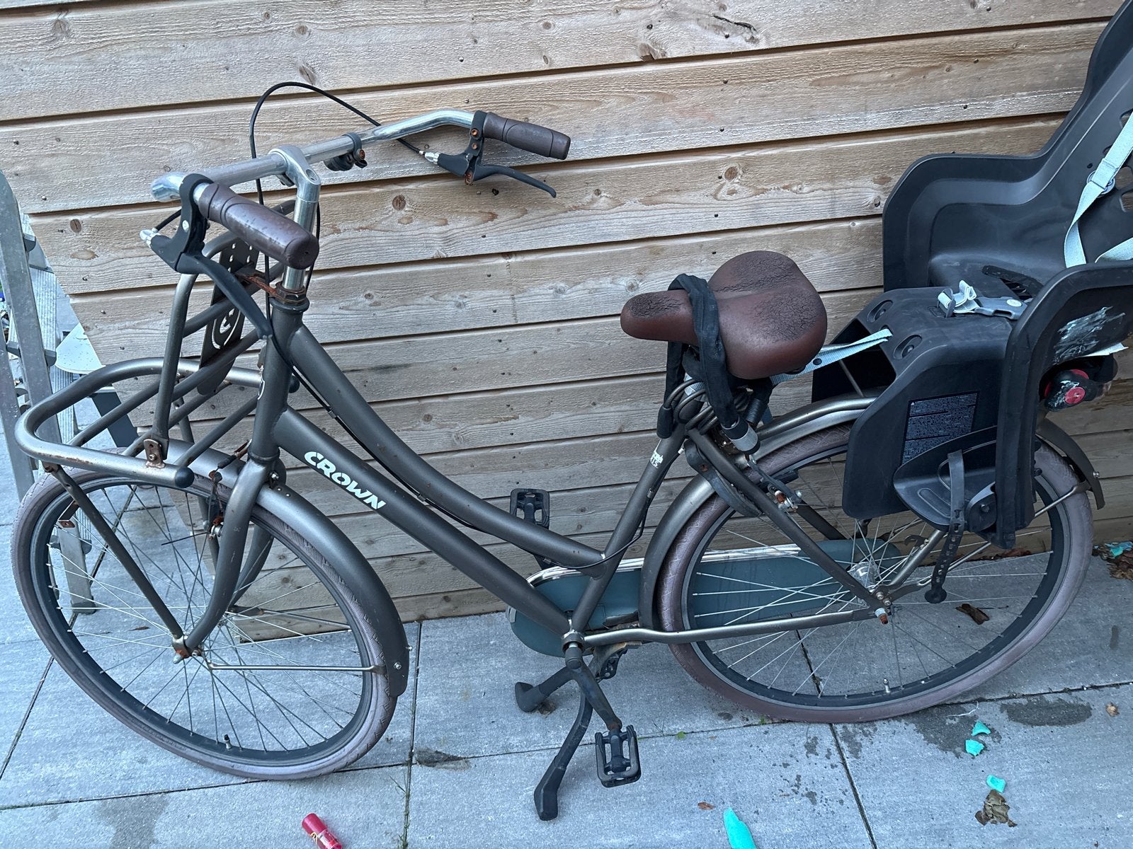 Crown transportfiets met kinderzitje, Fietsen en Brommers, Fietsen | Dames | Damesfietsen, Terugtraprem, Versnellingen, Ophalen