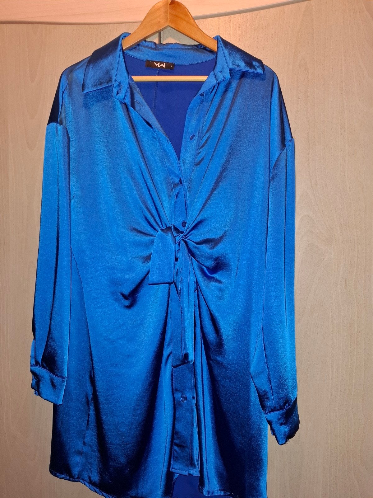Most Wanted Satijnen Knoopjurk - Maat L - Kobaltblauw, Blauw, Maat 42/44 (L), Ophalen of Verzenden, Zo goed als nieuw