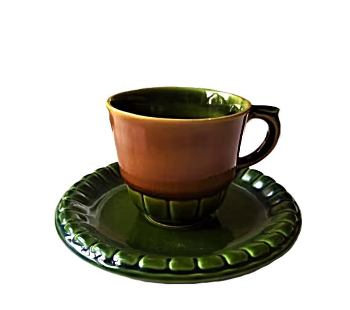 vintage staffel stoneware kop en schotel groen/bruin design, Ophalen of Verzenden